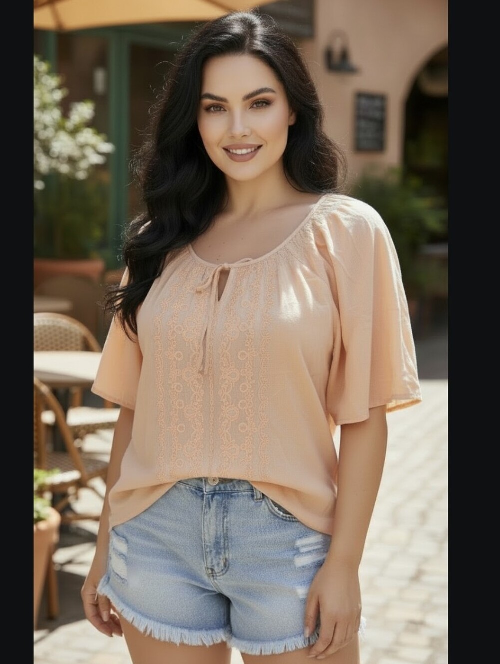 G.H. Bass & Co. Peach Short-Sleeve Peasant Top